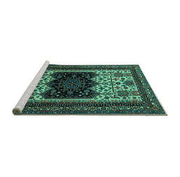 Sideview of Machine Washable Persian Turquoise Traditional Area Rugs, wshtr1712turq