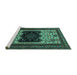 Sideview of Machine Washable Persian Turquoise Traditional Area Rugs, wshtr1712turq