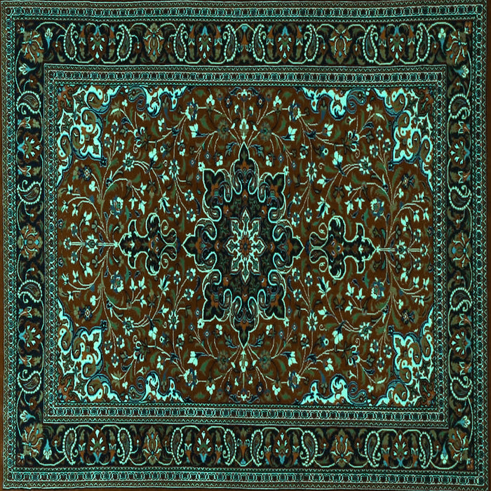 Square Machine Washable Persian Turquoise Traditional Area Rugs, wshtr1713turq