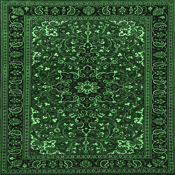 Square Machine Washable Persian Emerald Green Traditional Area Rugs, wshtr1713emgrn