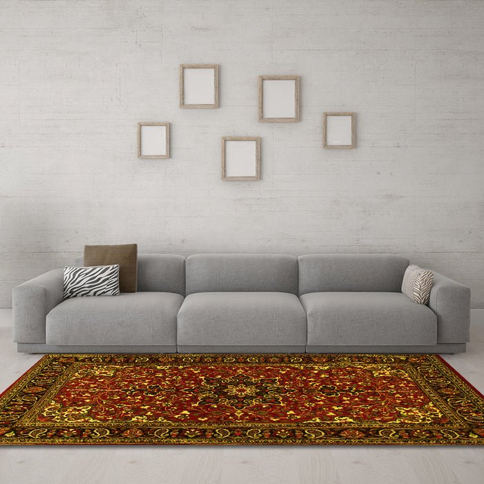 Machine Washable Persian Yellow Traditional Rug in a Living Room, wshtr1713yw