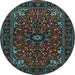 Round Machine Washable Persian Light Blue Traditional Rug, wshtr1713lblu