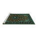 Sideview of Machine Washable Persian Turquoise Traditional Area Rugs, wshtr1713turq