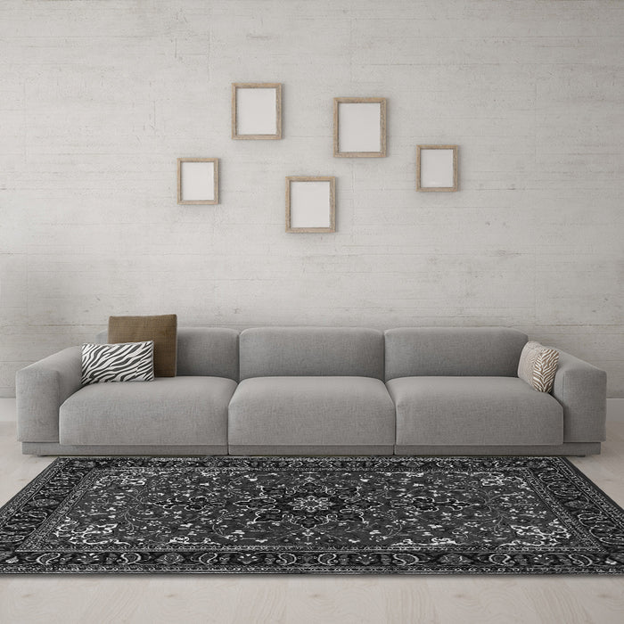 Machine Washable Persian Gray Traditional Rug in a Living Room,, wshtr1713gry