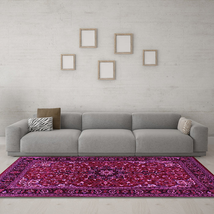 Machine Washable Persian Pink Traditional Rug in a Living Room, wshtr1713pnk
