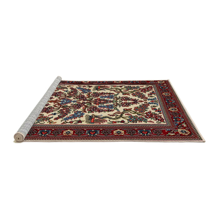 Sideview of Machine Washable Traditional Saffron Red Rug, wshtr1714