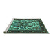 Sideview of Machine Washable Persian Turquoise Traditional Area Rugs, wshtr1714turq