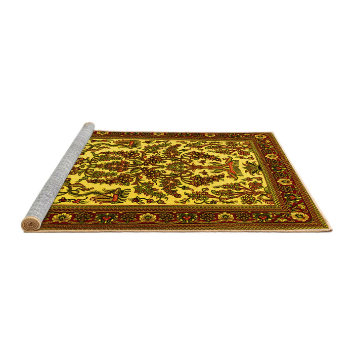 Sideview of Machine Washable Persian Yellow Traditional Rug, wshtr1714yw