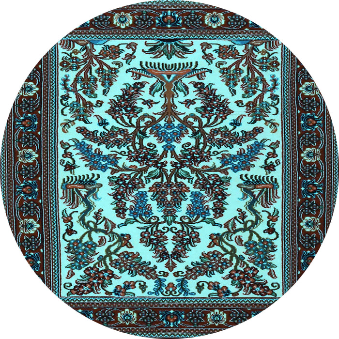 Round Machine Washable Persian Light Blue Traditional Rug, wshtr1714lblu