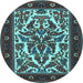 Round Machine Washable Persian Light Blue Traditional Rug, wshtr1714lblu