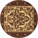 Round Machine Washable Persian Brown Traditional Rug, wshtr1714brn