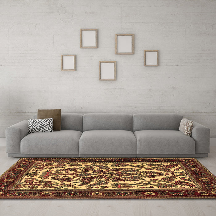 Machine Washable Persian Brown Traditional Rug in a Living Room,, wshtr1714brn