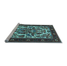 Sideview of Machine Washable Persian Light Blue Traditional Rug, wshtr1714lblu