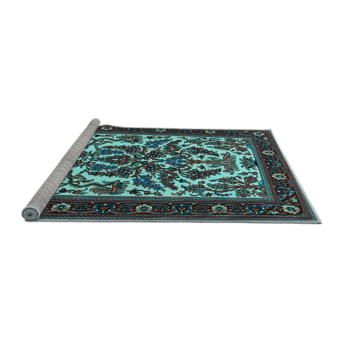 Sideview of Machine Washable Persian Light Blue Traditional Rug, wshtr1714lblu