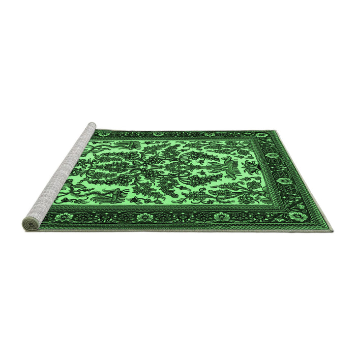 Sideview of Machine Washable Persian Emerald Green Traditional Area Rugs, wshtr1714emgrn