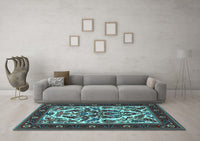 Machine Washable Persian Light Blue Traditional Rug, wshtr1714lblu