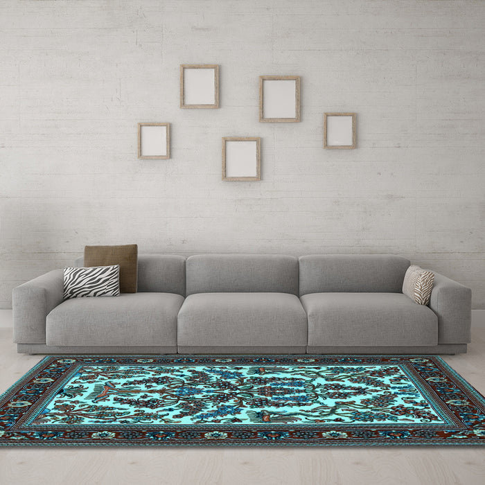 Machine Washable Persian Light Blue Traditional Rug in a Living Room, wshtr1714lblu