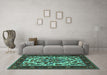 Machine Washable Persian Turquoise Traditional Area Rugs in a Living Room,, wshtr1714turq