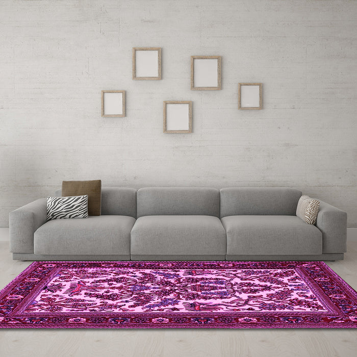 Machine Washable Persian Pink Traditional Rug in a Living Room, wshtr1714pnk