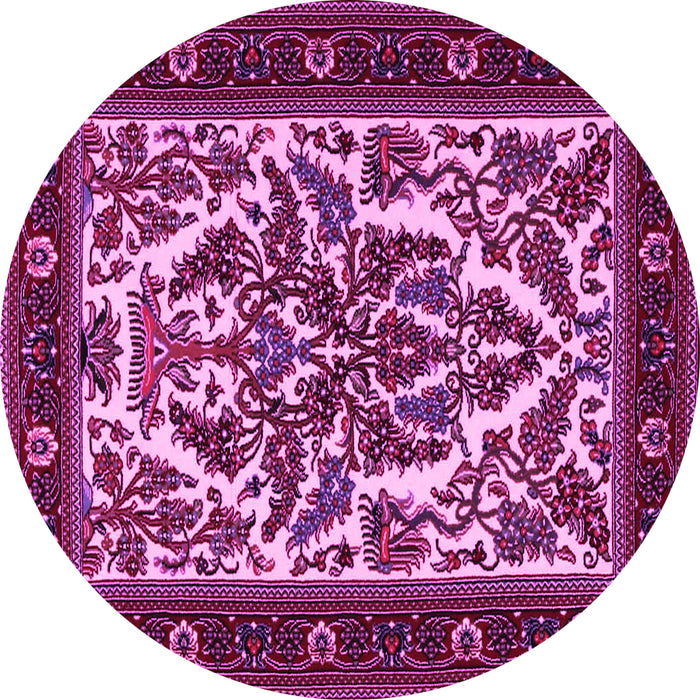 Round Machine Washable Persian Pink Traditional Rug, wshtr1714pnk