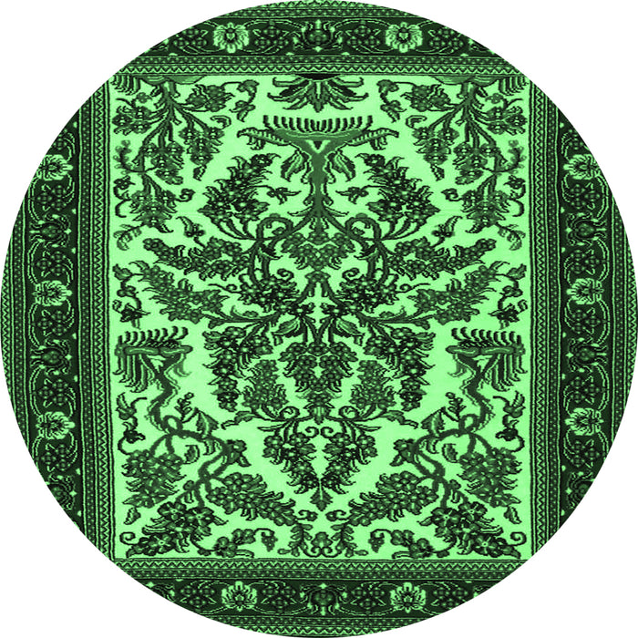 Round Machine Washable Persian Emerald Green Traditional Area Rugs, wshtr1714emgrn