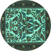 Round Machine Washable Persian Turquoise Traditional Area Rugs, wshtr1714turq