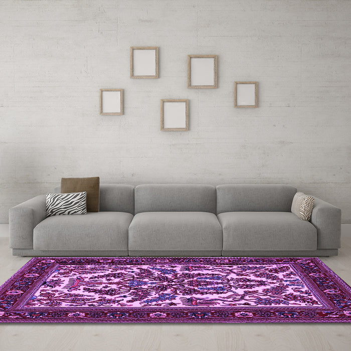 Machine Washable Persian Purple Traditional Area Rugs in a Living Room, wshtr1714pur