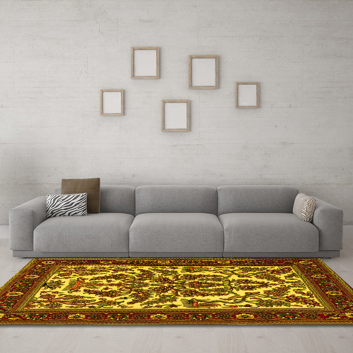 Machine Washable Persian Yellow Traditional Rug in a Living Room, wshtr1714yw