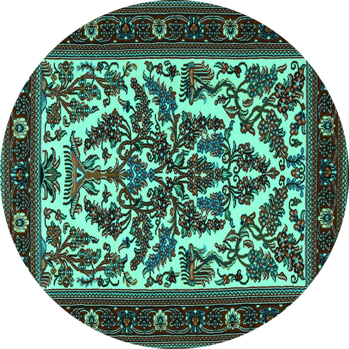 Round Persian Turquoise Traditional Rug, tr1714turq