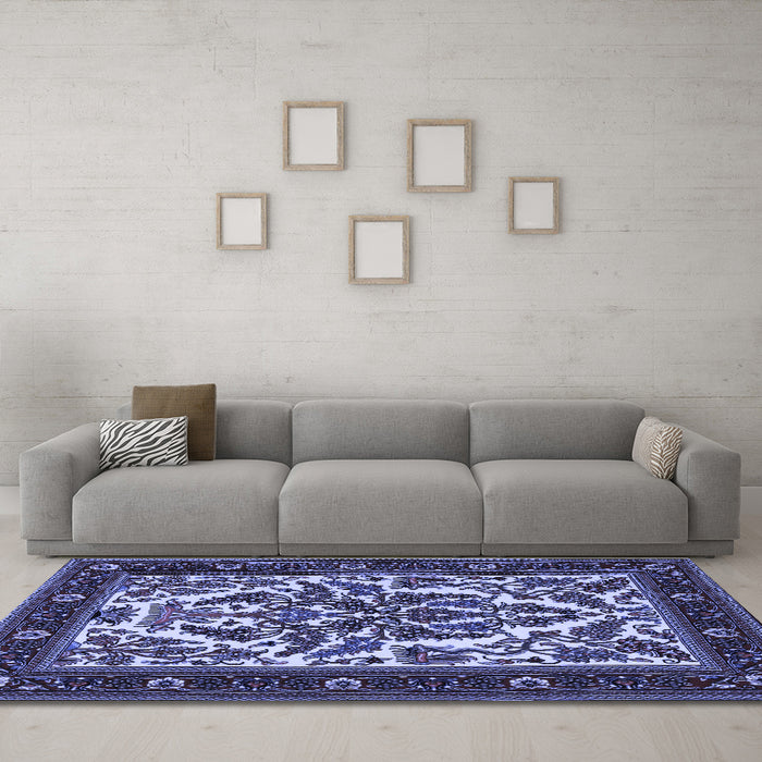 Machine Washable Persian Blue Traditional Rug in a Living Room, wshtr1714blu