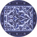 Round Machine Washable Persian Blue Traditional Rug, wshtr1714blu