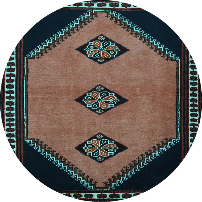 Round Machine Washable Southwestern Light Blue Country Rug, wshtr1715lblu