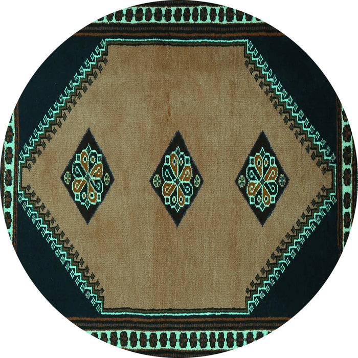 Round Machine Washable Southwestern Turquoise Country Area Rugs, wshtr1715turq