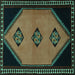 Square Southwestern Turquoise Country Rug, tr1715turq
