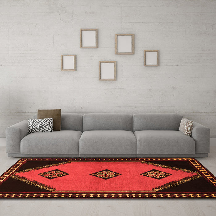 Machine Washable Southwestern Orange Country Area Rugs in a Living Room, wshtr1715org