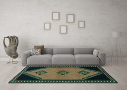 Machine Washable Southwestern Turquoise Country Area Rugs in a Living Room,, wshtr1715turq