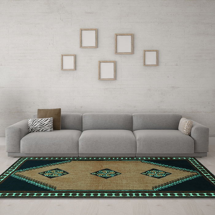 Machine Washable Southwestern Turquoise Country Area Rugs in a Living Room,, wshtr1715turq