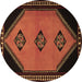 Round Southwestern Brown Country Rug, tr1715brn