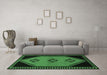 Machine Washable Southwestern Emerald Green Country Area Rugs in a Living Room,, wshtr1715emgrn