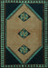 Machine Washable Southwestern Turquoise Country Area Rugs, wshtr1715turq