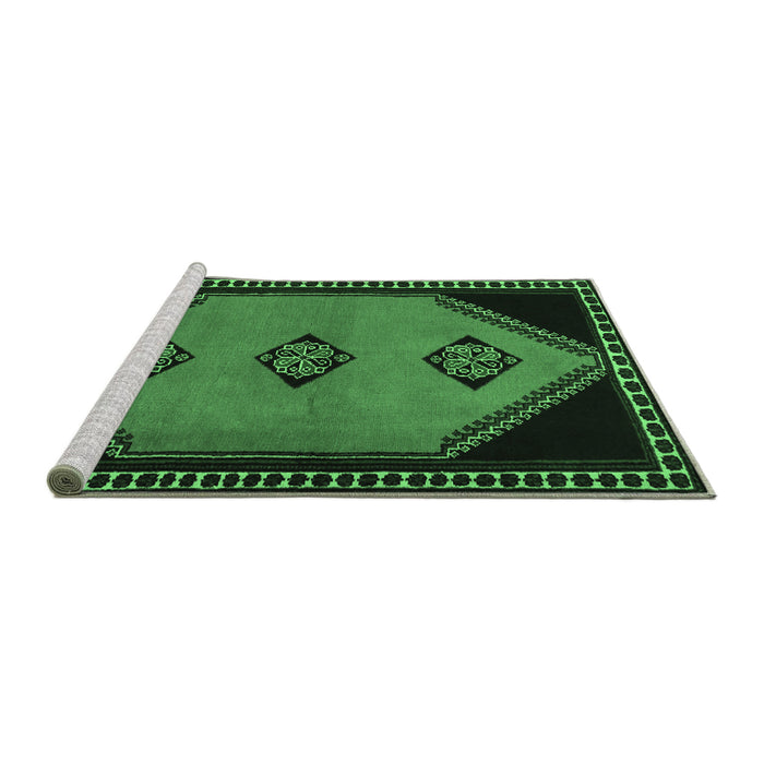 Sideview of Machine Washable Southwestern Emerald Green Country Area Rugs, wshtr1715emgrn