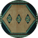 Round Southwestern Turquoise Country Rug, tr1715turq