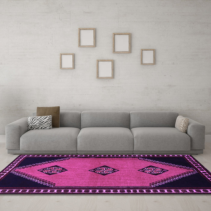 Machine Washable Southwestern Purple Country Area Rugs in a Living Room, wshtr1715pur