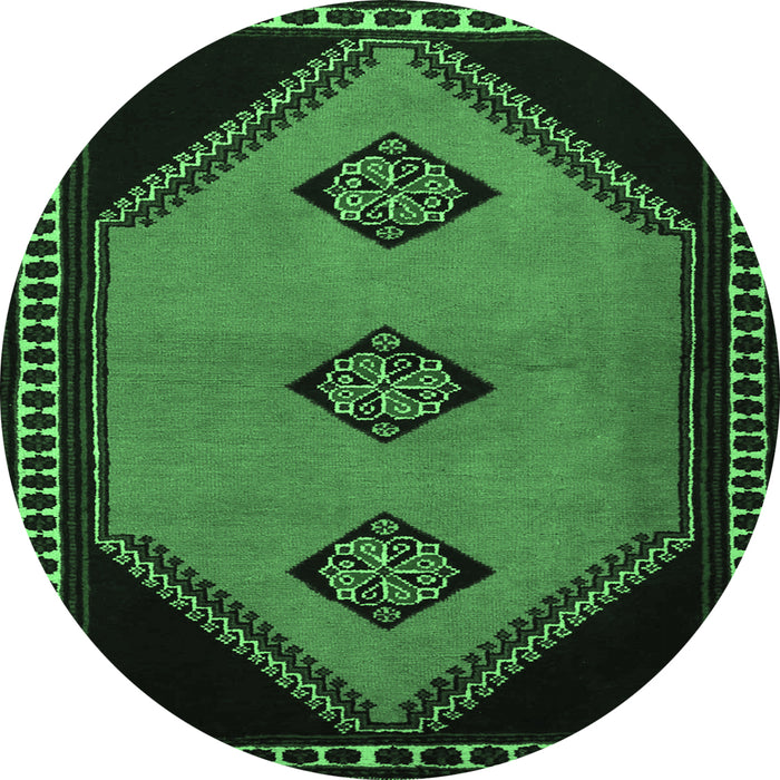 Round Machine Washable Southwestern Emerald Green Country Area Rugs, wshtr1715emgrn
