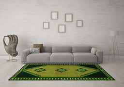 Machine Washable Southwestern Green Country Area Rugs in a Living Room,, wshtr1715grn