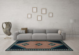 Machine Washable Southwestern Light Blue Country Rug in a Living Room, wshtr1715lblu