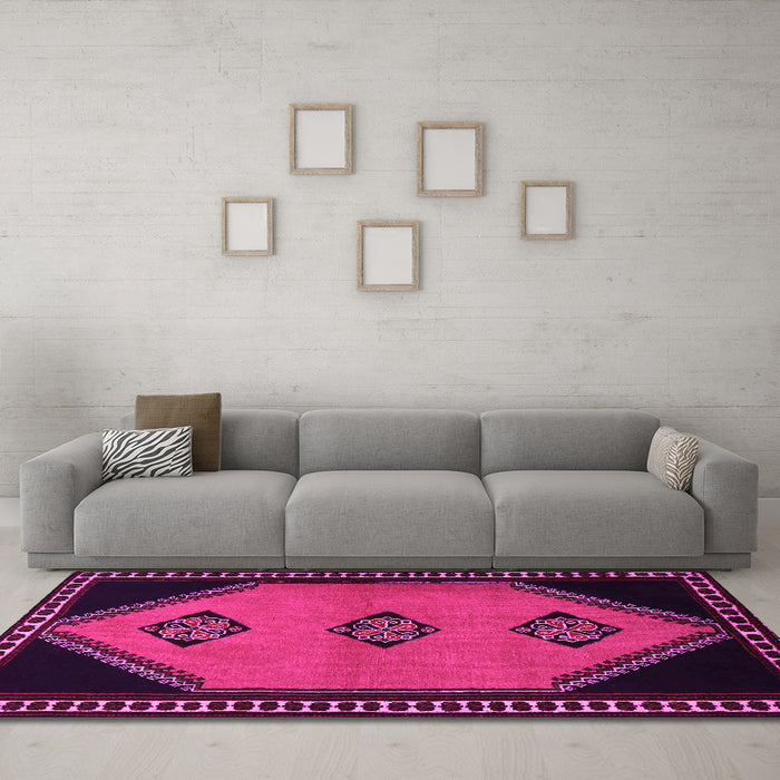 Machine Washable Southwestern Pink Country Rug in a Living Room, wshtr1715pnk