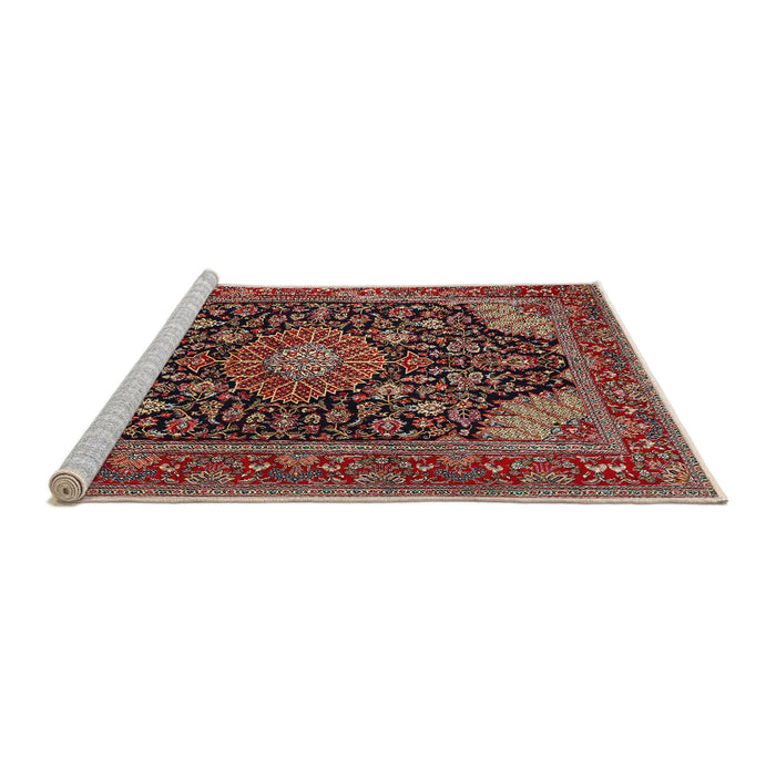 Sideview of Machine Washable Traditional Saffron Red Rug, wshtr1716