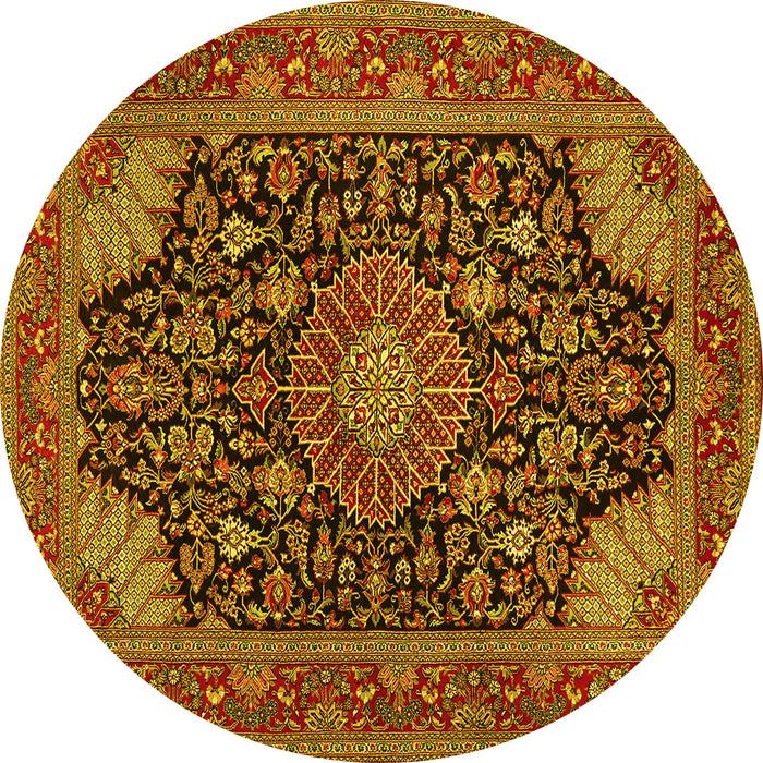 Round Medallion Yellow Traditional Rug, tr1716yw