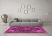 Machine Washable Medallion Pink Traditional Rug in a Living Room, wshtr1716pnk